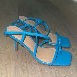 Anne Michelle Blue Square Toe Strappy Heels
